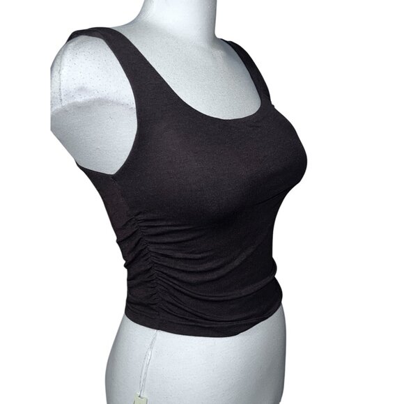 OGL Casual Round Neck Soft Ruched Side Tank Top with Bra Sz Small Women Brown - Picture 8 of 9